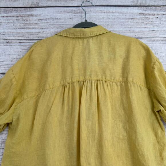 Pilcro Anthropologie Linen V-Neck Button Down Shirt Womens Medium Yellow - Picture 4 of 11
